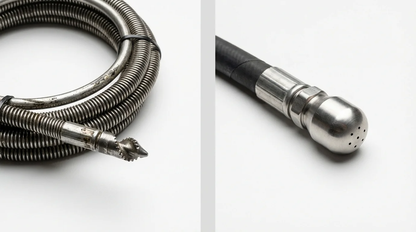 Drain snake cable and hydro jetting nozzle used for drain cleaning in Louisville, GA