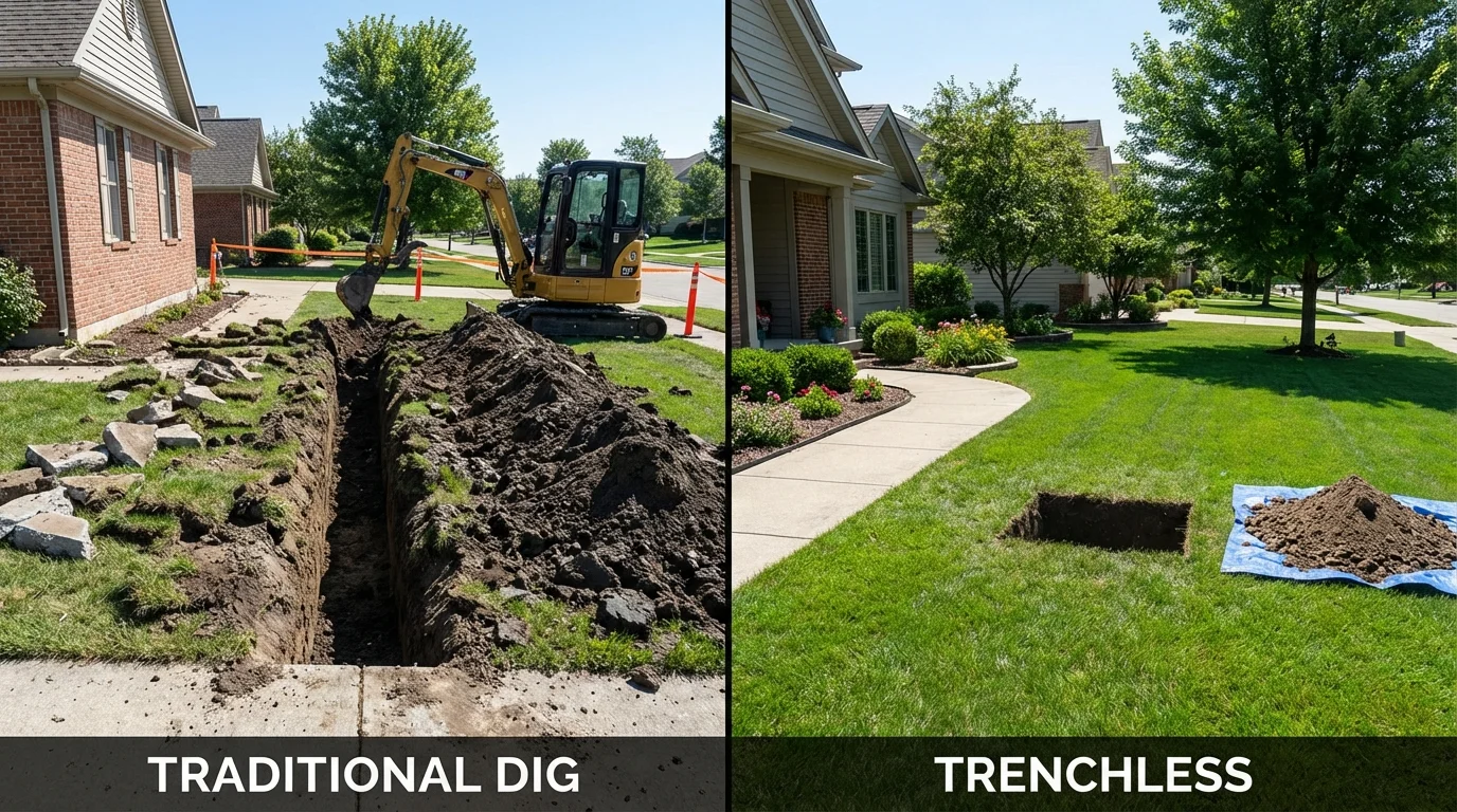 Trenchless sewer repair with minimal yard damage versus traditional excavation in Louisville, GA
